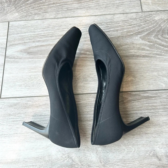 DKNY Essential Black Nylon Fabric Square Toe Slim  Heel Pumps Made in Italy - Picture 8 of 14